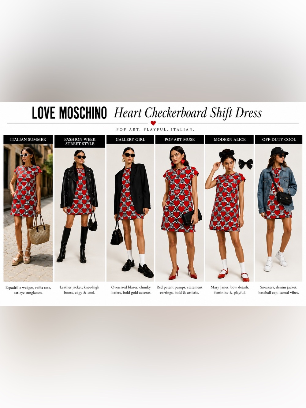 Love Moschino Heart Checkerboard Shift Dress | NWT | Pop Art Graphic | Size 6 - Picture 3 of 16